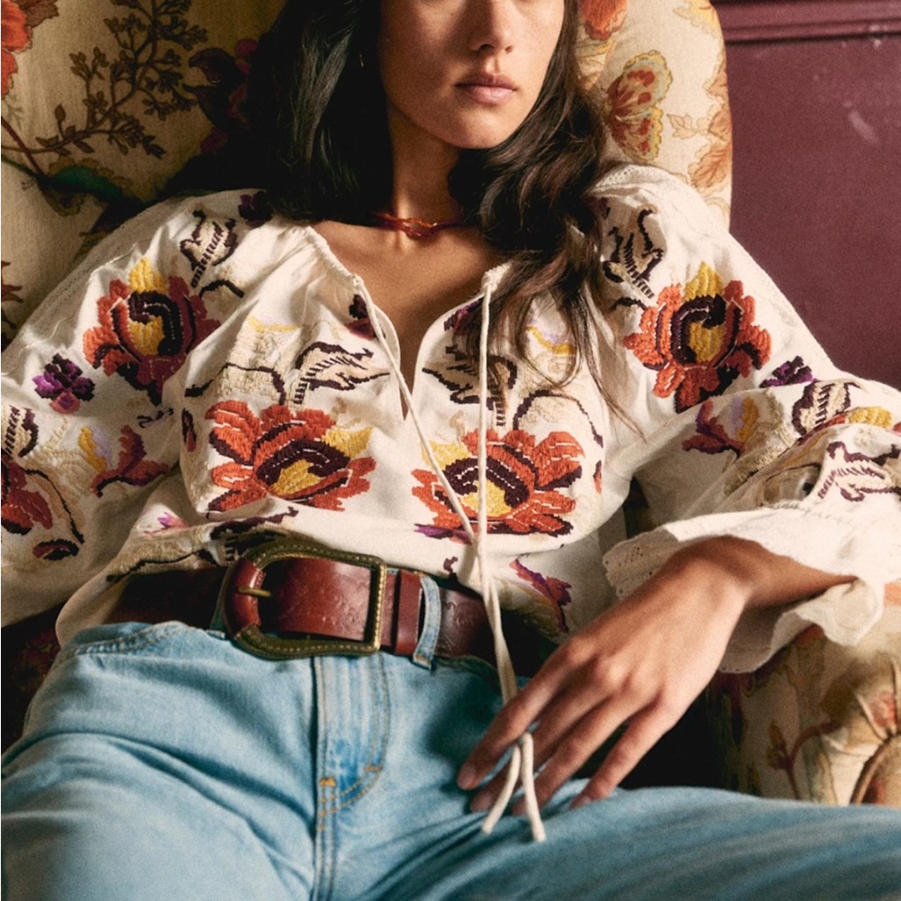 Sezane Bertille Blouse Multicoloured Watercolour - Size 4